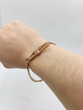 Vintage 9K Rose Solid Gold Albert Fob & T-Bar Pendant Unisex Men's Bracelet 8"