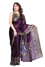 Purple Chiffon Printed Saree with Blouse Piece Indian Pakistani Designer Sari