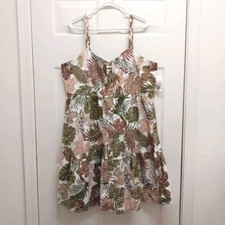 BeachLunchLounge Babydoll Linen Blend Dress Button Front Tropical Braided XL