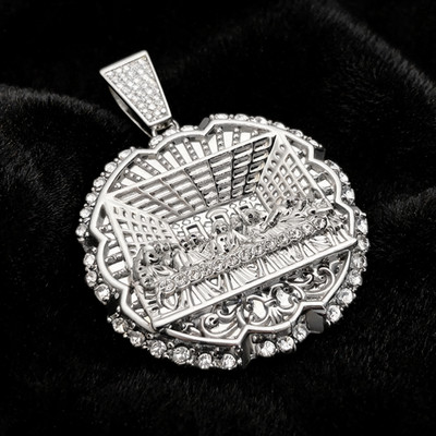 Last Supper Pendant Iced Out CZ Silver Plated Hip Hop Bust Down Large Mens Charm
