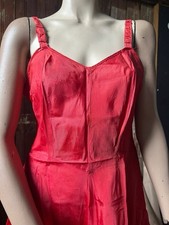 Vintage 50s Red Slip Dress Adjustable Sweetheart Acetate Darts