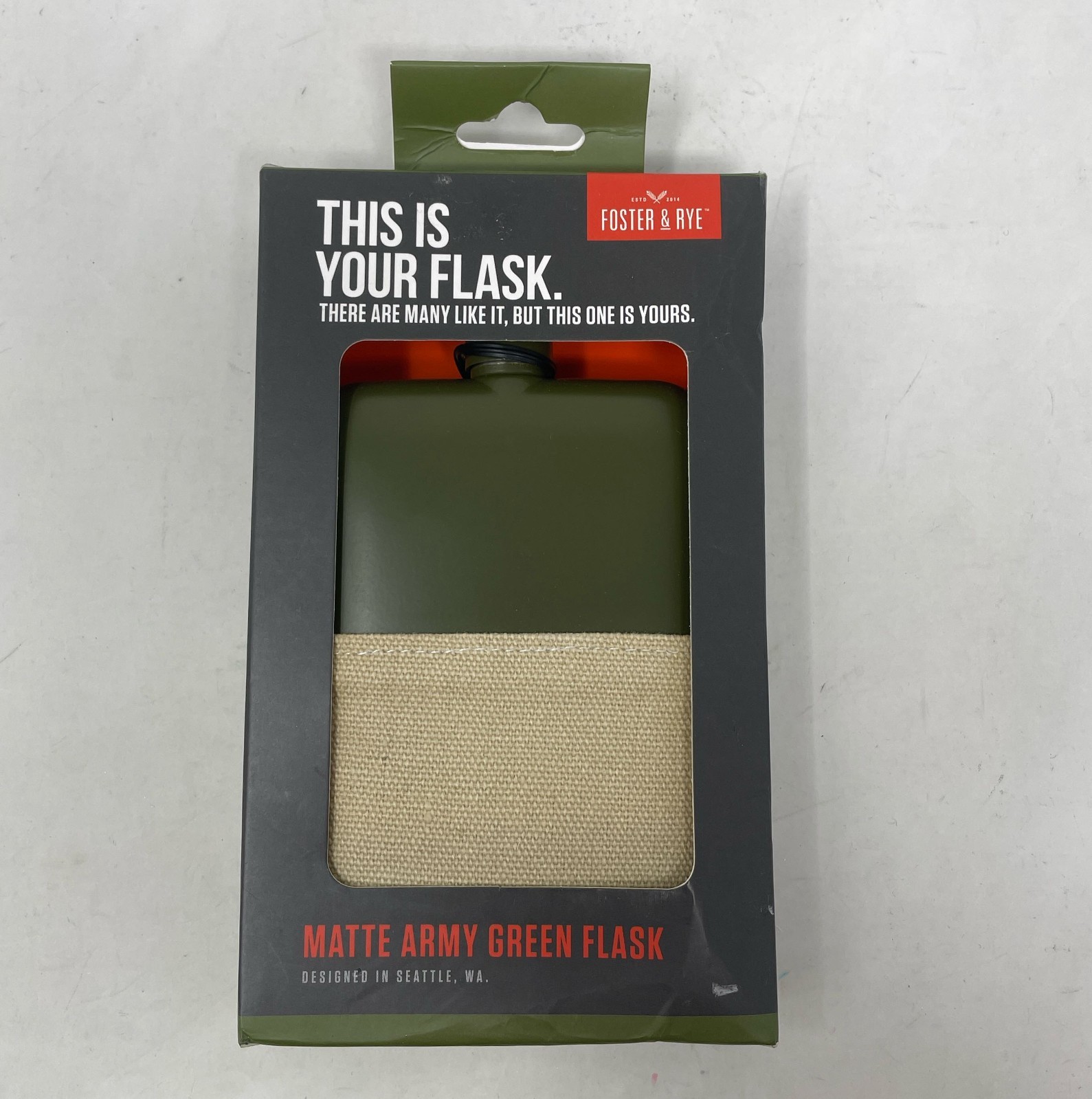 Foster & Rye 6oz Matte Army Green Stainless Steel Flask w/ Canvas Wrap