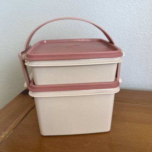 Tupperware Set - Lunch Goody Box Squares, Bowls Midget Southwestern Pink Vintage
