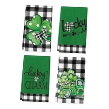 Buffalo Plaid Shamrocks Lucky Truck St. Patrick's Day Kitchen Towels Dish