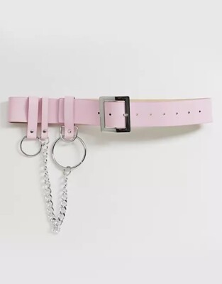 ASOS DESIGN chain and ring waist and hip belt in pastel pink- Size New Tag UK