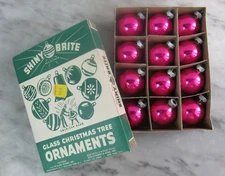 Vintage Box 12 Shiny Brite Feather Tree Mercury Glass Christmas Ornament PINK