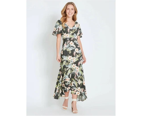 Table Eight Dress Flutter Sleeve Midi Floral Size 10 S