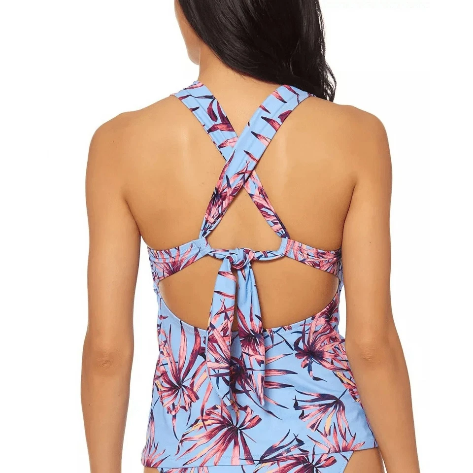 Jessica Simpson Womens Botanical Smocked Tankini Swim Top, Size Large - Image 4 of 4