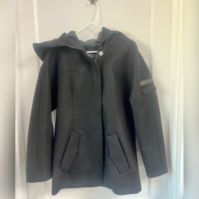ADD black label wool coat with inner padding down w/hood & belt Size 4 $1140