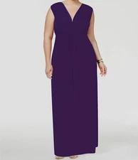 $175 Love Squared Women's Purple Stretch V-Neck Maxi Formal Dress Plus Size 2X