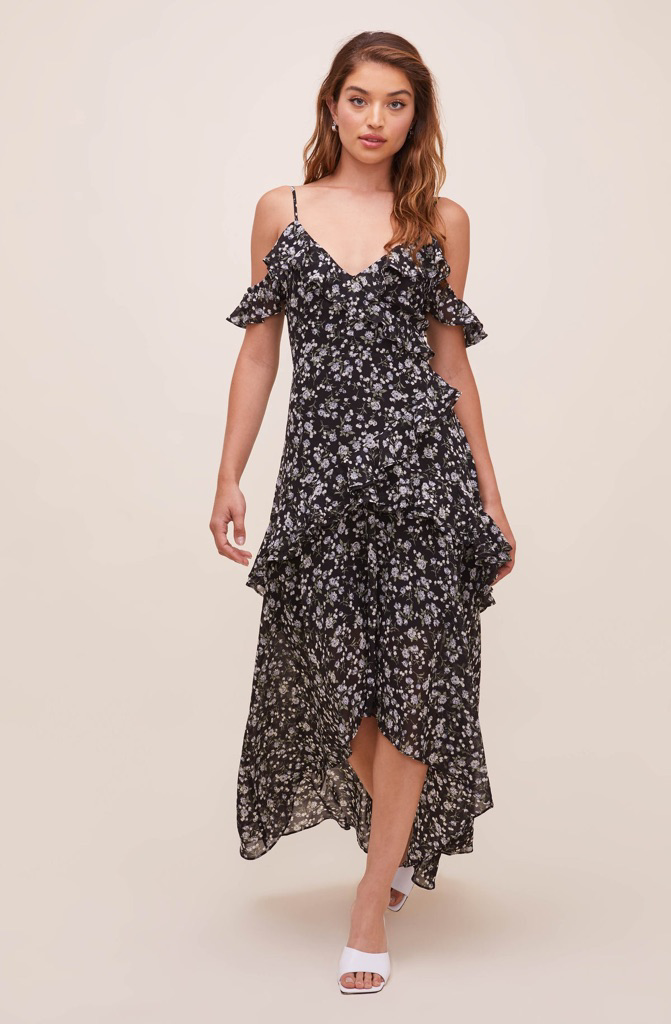 chinese dress ladies Astr The Label | Klarissa V-Neck Cutout Maxi Dress in Black