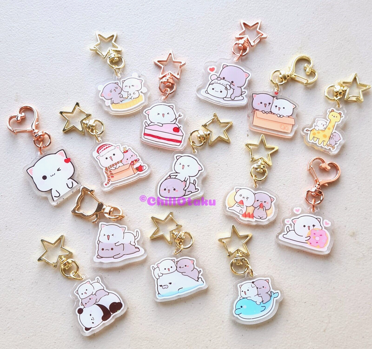 mocigoma♡ DODOWU Mitao Cat Peach & Goma Mochi Emoji Acrylic Metal Charm