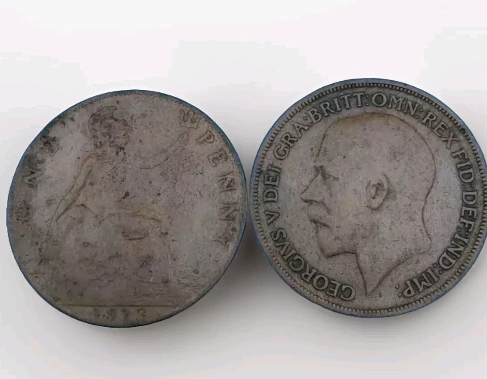 Lote grande de moedas de bronze 1913 e 1917 Reino Unido - Muito bom - 9,45 gramas 30,8 mm km KM# 810 - Imagem 4 de 4