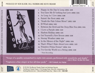 MARTY GROSZ/MAXINE SULLIVAN/HAROLD ARLEN MAXINE SULLIVAN: GREAT SONGS FROM THE C
