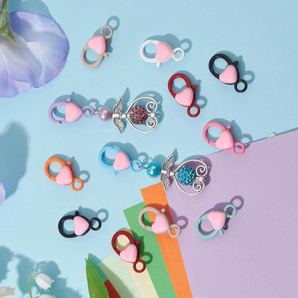 30pcs Heart Lobster Claw Clasps Colorful Jewelry Clasps Heart Lobster Clip Hook - Image 4 of 4