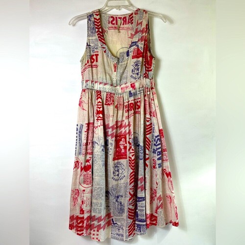 Firetrap Women’s Sleeveless Newsprint Sundress Sz S 100% Cotton 1/3 Front Zip
