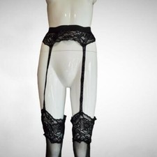 Guy Laroche Vintage Black Lace Garter Belt with Stockings ILGWU Tag Sz M