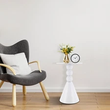 Round Side Table Modern Small End Table Cream Pedestal Circle Accent Table Metal