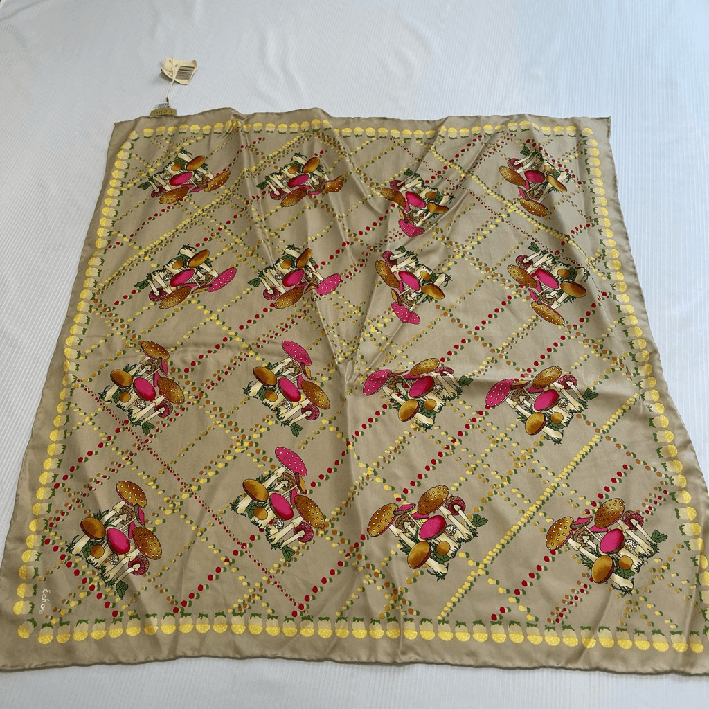 Echo Mod Vintage Mushroom Silk Scarf New Old Stock NWT  