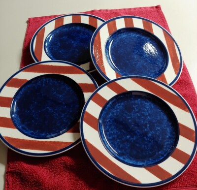 8-pc Flag Benchmark Home Products 4 Plates & 4 Salad Desert plates Red Whit& Blu