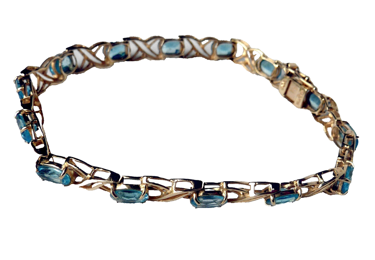 Designer BAITH 14k Gold Swiss Blue Topaz X Link Tennis Bracelet
