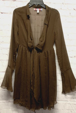 Urban Outfitters Dress Long Sleeve Sheer Lined Short Brown Small Petite