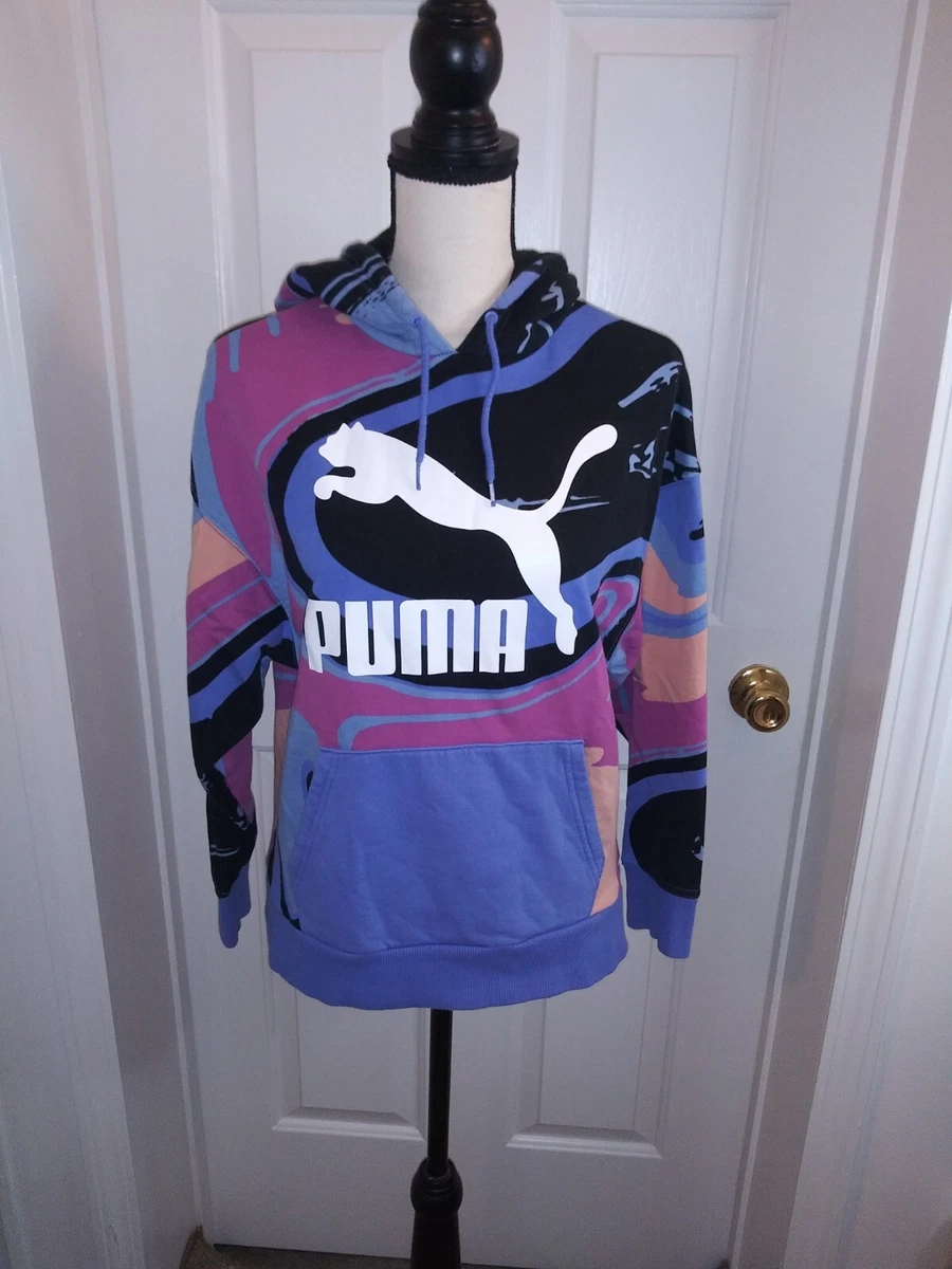 Puma 533359-03 Marbled Aop Hoodie Womens Casual - Blue - Size Small | eBay