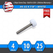  6-32 x 7/8" Thumb Screw Stainless Steel - White Round Knurled Knob - USA