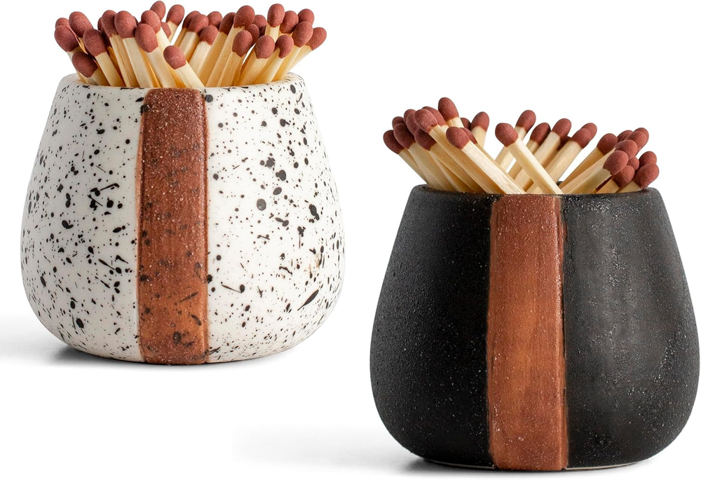 Ceramic Match Holder with Striker for Cute and Fancy Matches - Set of 2 - Matche