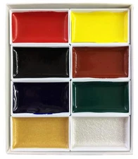 Kissho Nihonga Kaku-Gansai Sumi-e Watercolor Paint Pan Set 8 colors