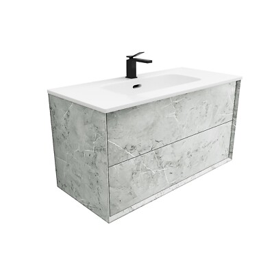 700mm Grey Stone Effect Wall Hung Mount Vanity Basin Unit 2 Drawer 