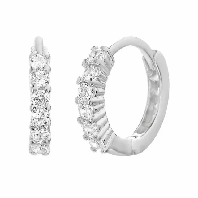 1 Ct Round Lab Created Diamond Small Huggie Hoop Earrings 14k White Gold Plated - Image 3 of 3