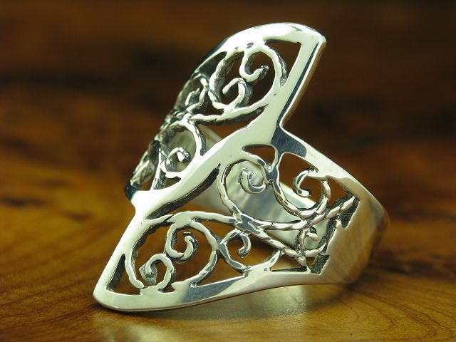 925 Sterling Silver Ring With Vine Pattern/Blumen… - image 2
