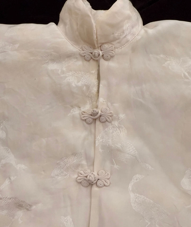 Старинный китайский Baby Ecru пухлый шелк дамасская куртка ZZ355 - Изображение 2 из 4