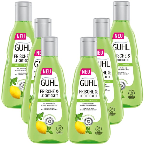 6X 250Ml Guhl Frische & Leichtigkeit Anti Fett Shampoo Mit Zitronenmelisse-image
