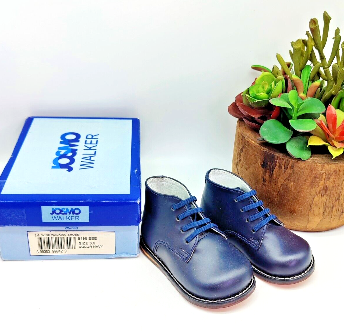 JOSMO Toddler Baby Walker Blue Leather Lace-up Support Shoes