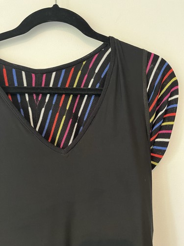 Trina Turk Black Multicolored Rainbow V Neck Dolman Sleeve Knit Dress Small - Picture 8 of 10
