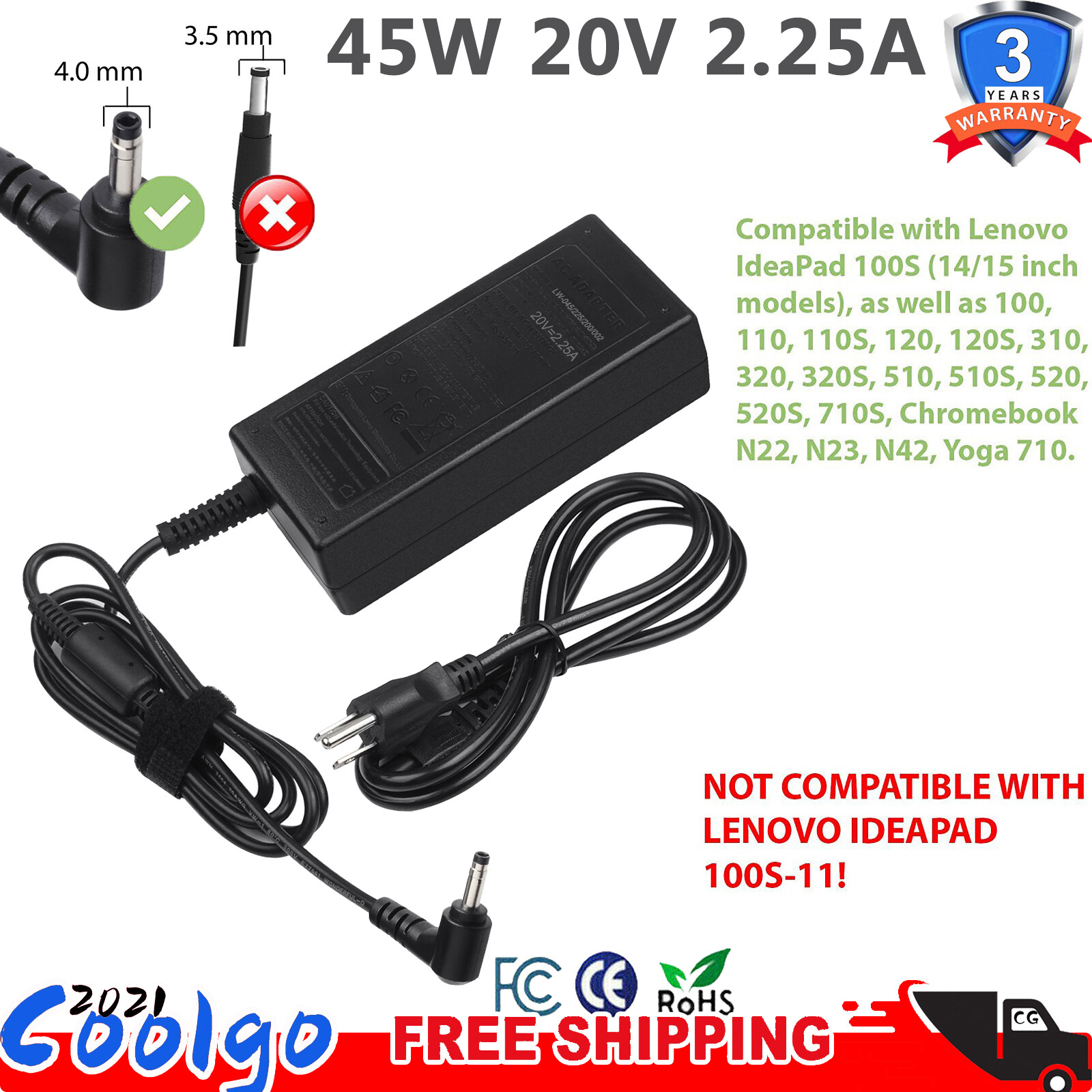 For Lenovo Ideapad 310 320 330 Laptop Power Supply Cord