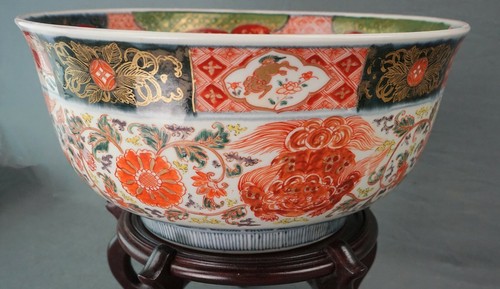 1860's Edo Period Japanese Imari Deep Bowl 11 inch Diameter Finely Decorated - Picture 5 of 8