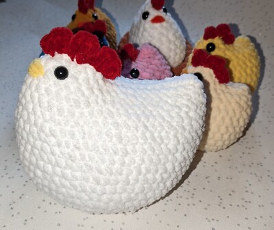 Neu Grob Gehäkelt Huhn Henne Weich Plüschie Ostern/Geschenk (Wählen Sie eine Farbe)