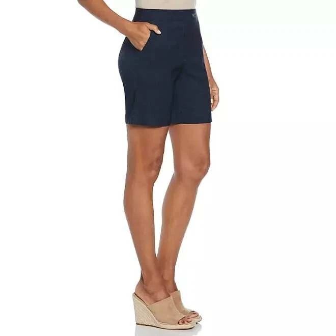 Pantalones Cortos Rafaella Azul Marino Lavado Oscuro Cintura Alta Elastizados Informales Talla 8 / #6262 Foto 3 de 4