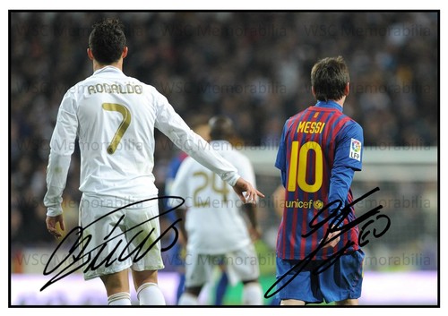 11687. Messi & Ronaldo Signed Pictures (A4 Prints) Barcelona Madrid Arg Por