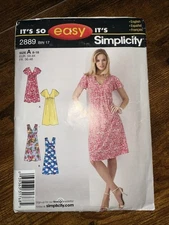 SIMPLICITY #2889 LADIES TWO STYLE V NECKLINE SUMMER DRESS PATTERN 8-18 UNCUT