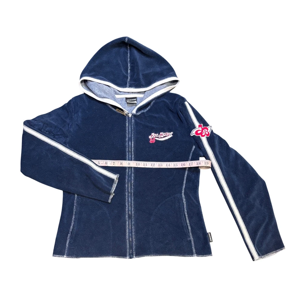 Joe Boxer Azul Marino Terciopelo Y2K Cremallera Completa Sudadera con Capucha con Rayas Blancas - Grande Foto 4 de 4