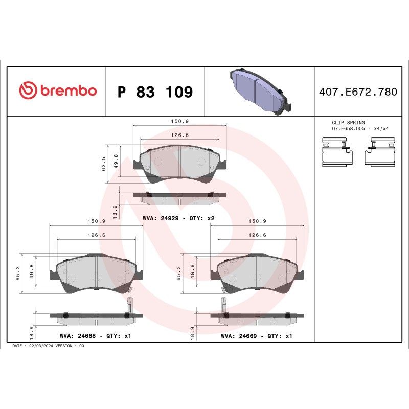 BREMBO P 83 109 Pastiglie freno anteriore per Avensis Verso Auris Corolla
