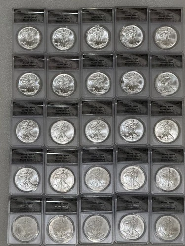 Lot of 25 SILVER EAGLE ANACS MS 69  ~~  NO SPOTS ~~ PRISTINE 1986 - 2010