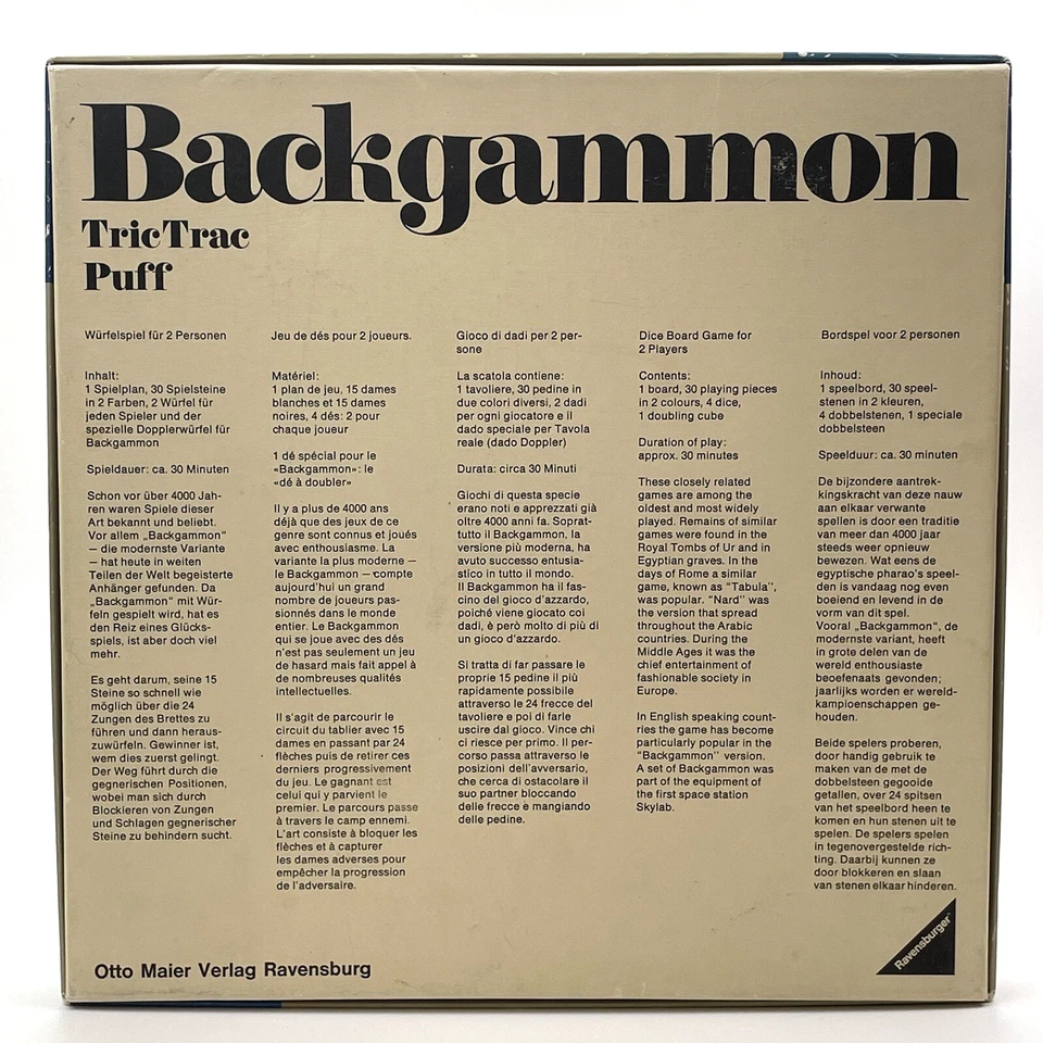Ravensburger Backgammon | Tric Trac Puff | Vintage Brettspiel | vollständig OVP - Bild 4 von 4