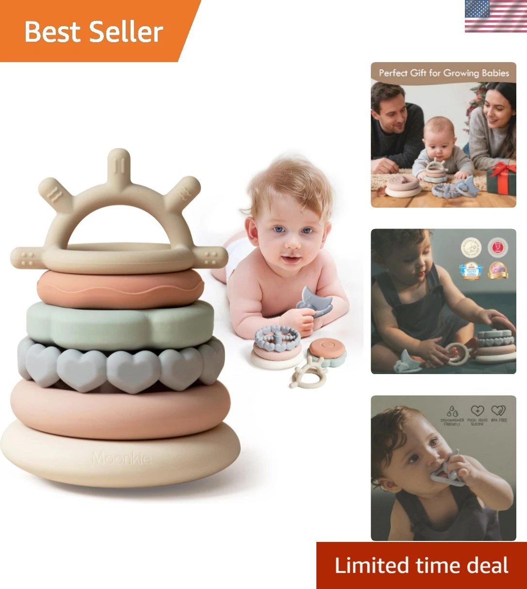 Stacks of Circles Soft Teething Toy | Educational Learning Baby Toy | Stackin...