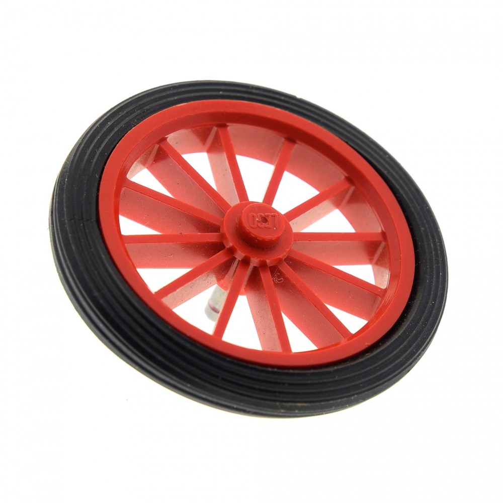 1x Lego Wheel Rim B-Ware Worn Red Tire Black 43 mm Pin Gray 36 35c01
