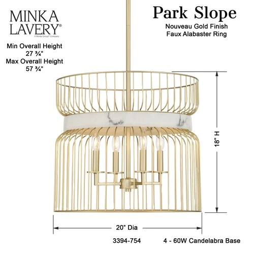Minka Lavery 3394 Park Slope 4 Light 20"W Multi Light Pendant - Nouveau Gold - Picture 4 of 11